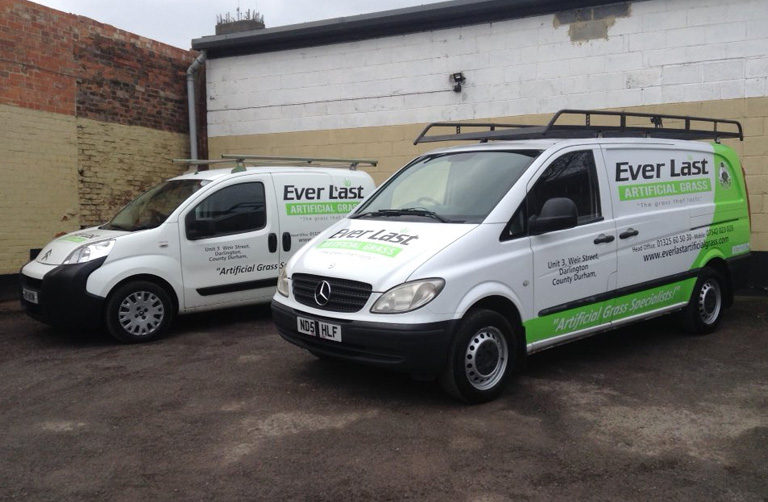 Everlast Artificial Grass vans parked outside company unit